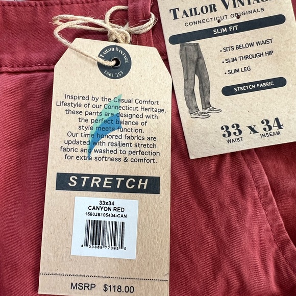 Tailor Vintage Slim fit pants men’s size 33 x 34 & 36x34 & 30x30 brick red - Picture 4 of 11
